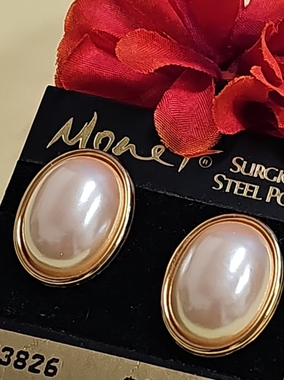 Monet Gold-Tone Pearl Oval Earrings With Steel Posts